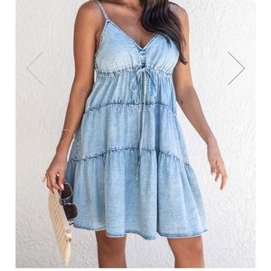 Pink Lily AMERICAN DREAMIN' CHAMBRAY BABYDOLL DRESS